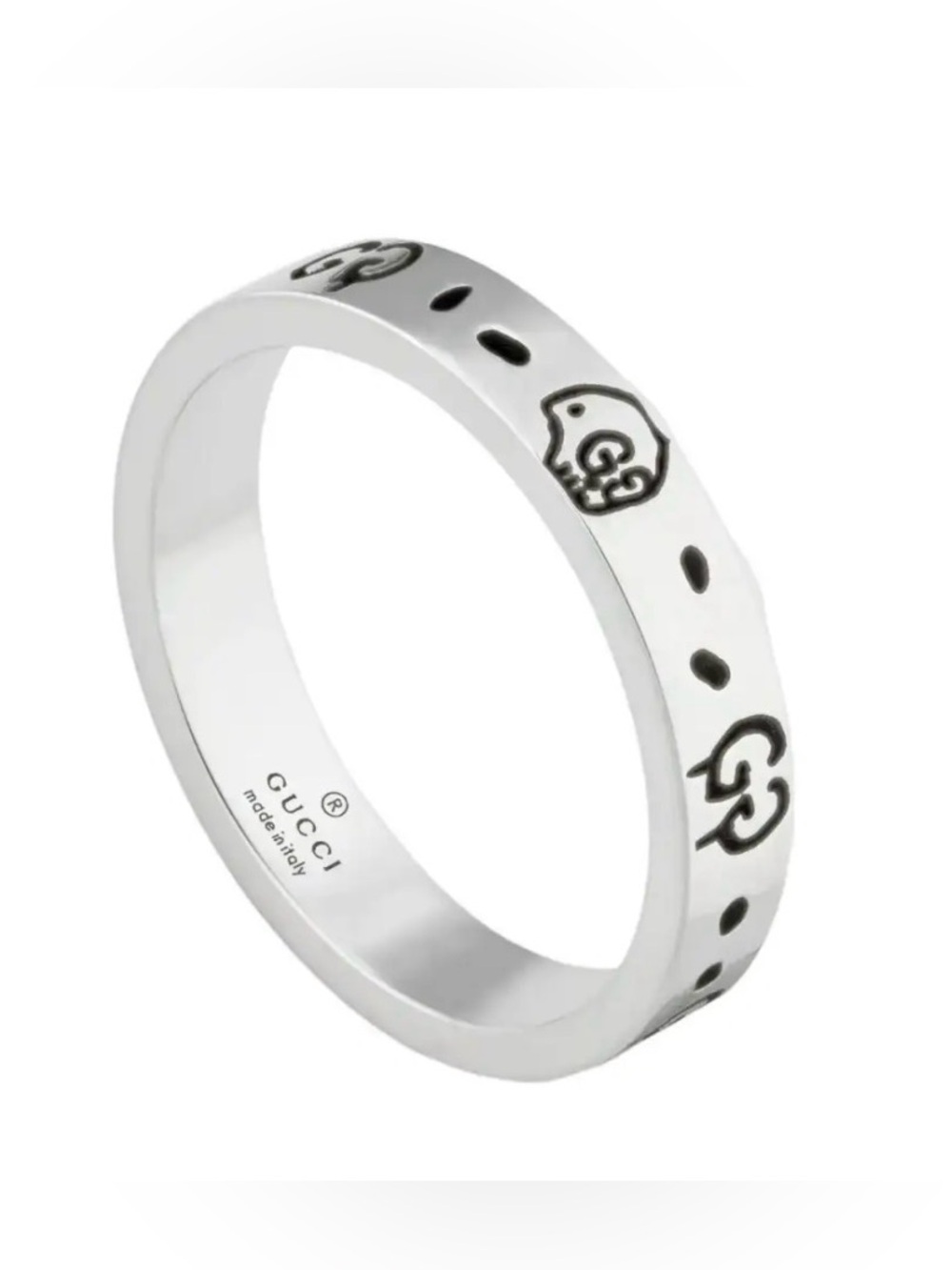 GUCCI Ghost GG Engraved Sterling Silver Band Ring